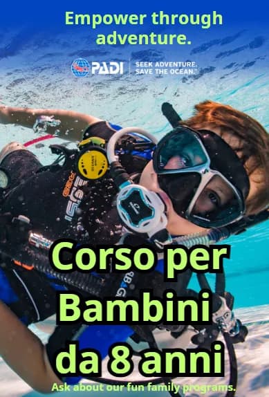 Locandina PADI del corso per bambini da 8 anni