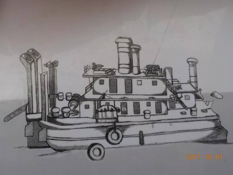 Disegno a matita della nave Asia, il relitto di Civitavecchia